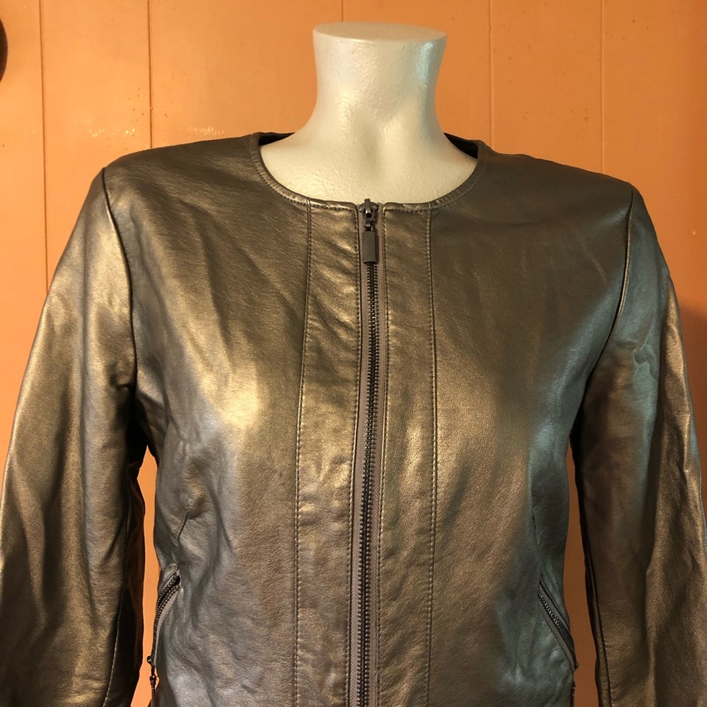 ALFANI Vegan Leather Zip Up Muted Metallic Jacket S - Picture 7 of 10